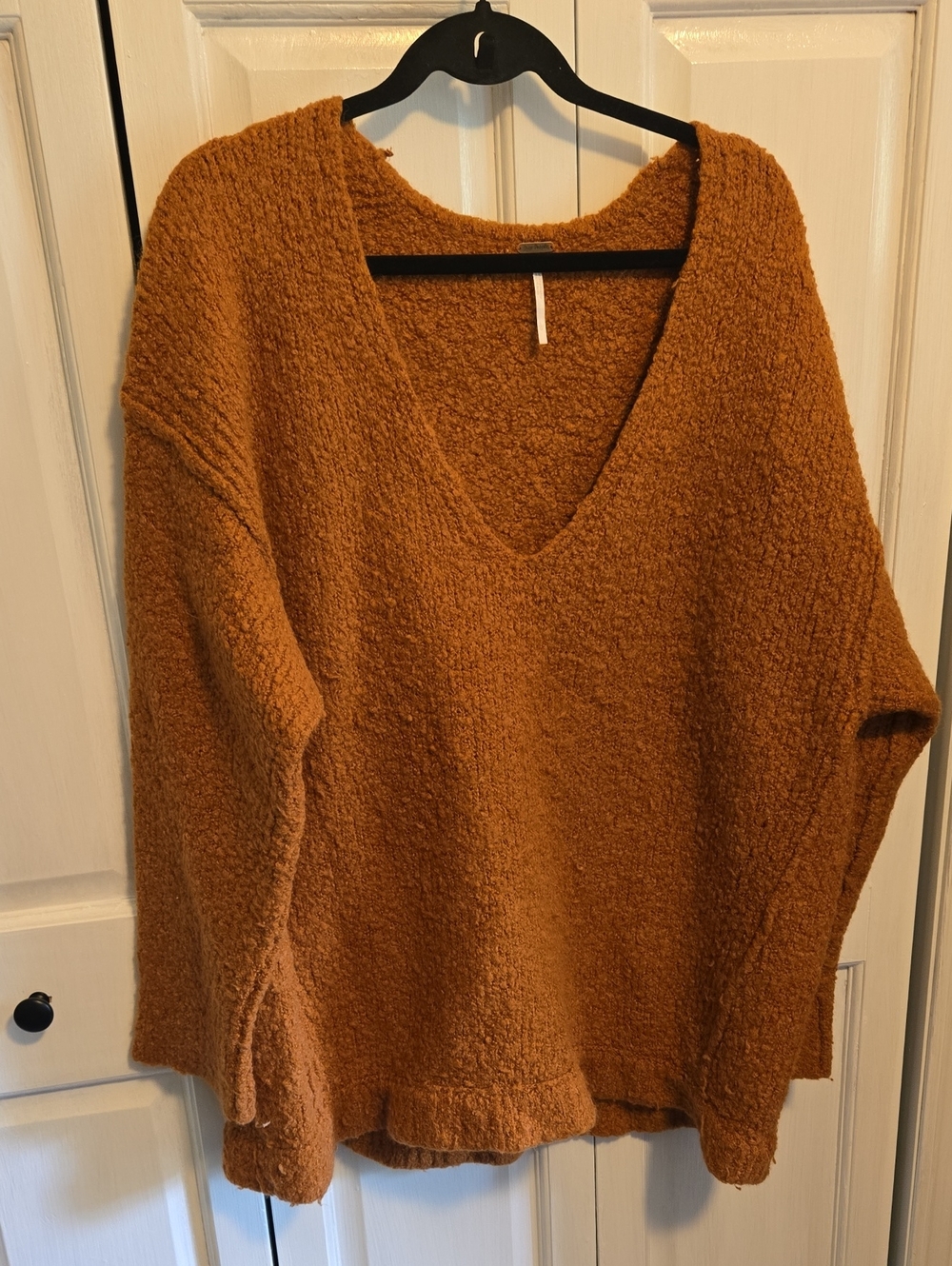 Free People V-Neck Bouclé Sweater - Rust Orange